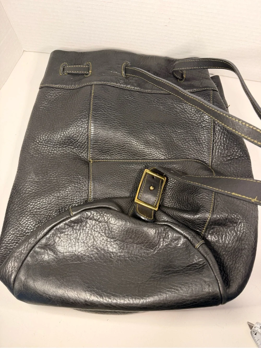 Fossil Vintage 1954 Black Pebble Leather Drawstring Backpack Handbag